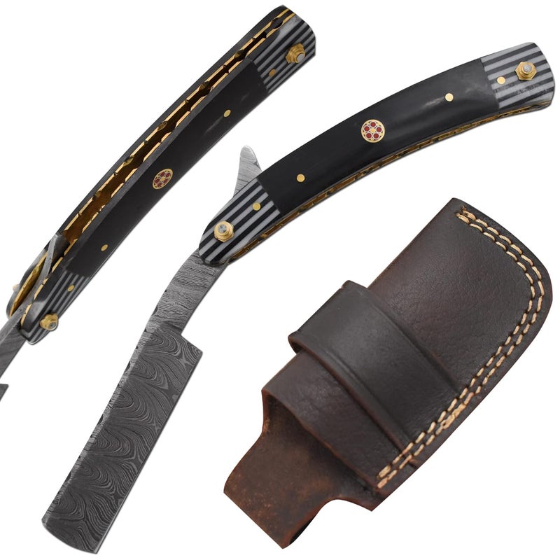 Old Ram Straight Razor | Straight Edge-Razor Sharp High Hardness Real Damascus Steel Cutthroat Straight Edge-Blade | Barber Razor (328) - Image 1